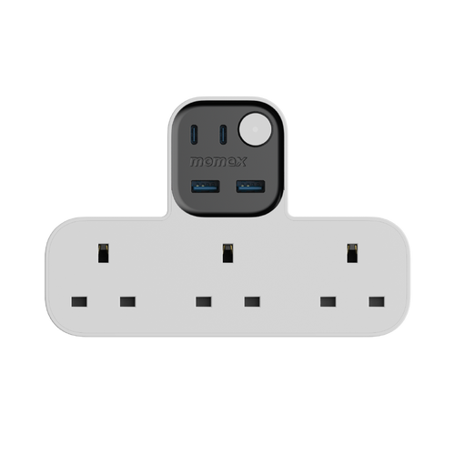 1-Charge Work Flow T-Shaped Extension Cord With 3 Sockets, 2 USB-A and 2 USB-C Ports