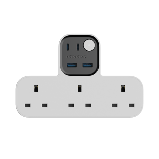 1-Charge Work Flow T-Shaped Extension Cord With 3 Sockets, 2 USB-A and 2 USB-C Ports