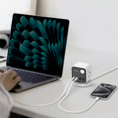 1-Charge Work Flow 3-Outlet GaN Power Cube 30W with USB Ports
