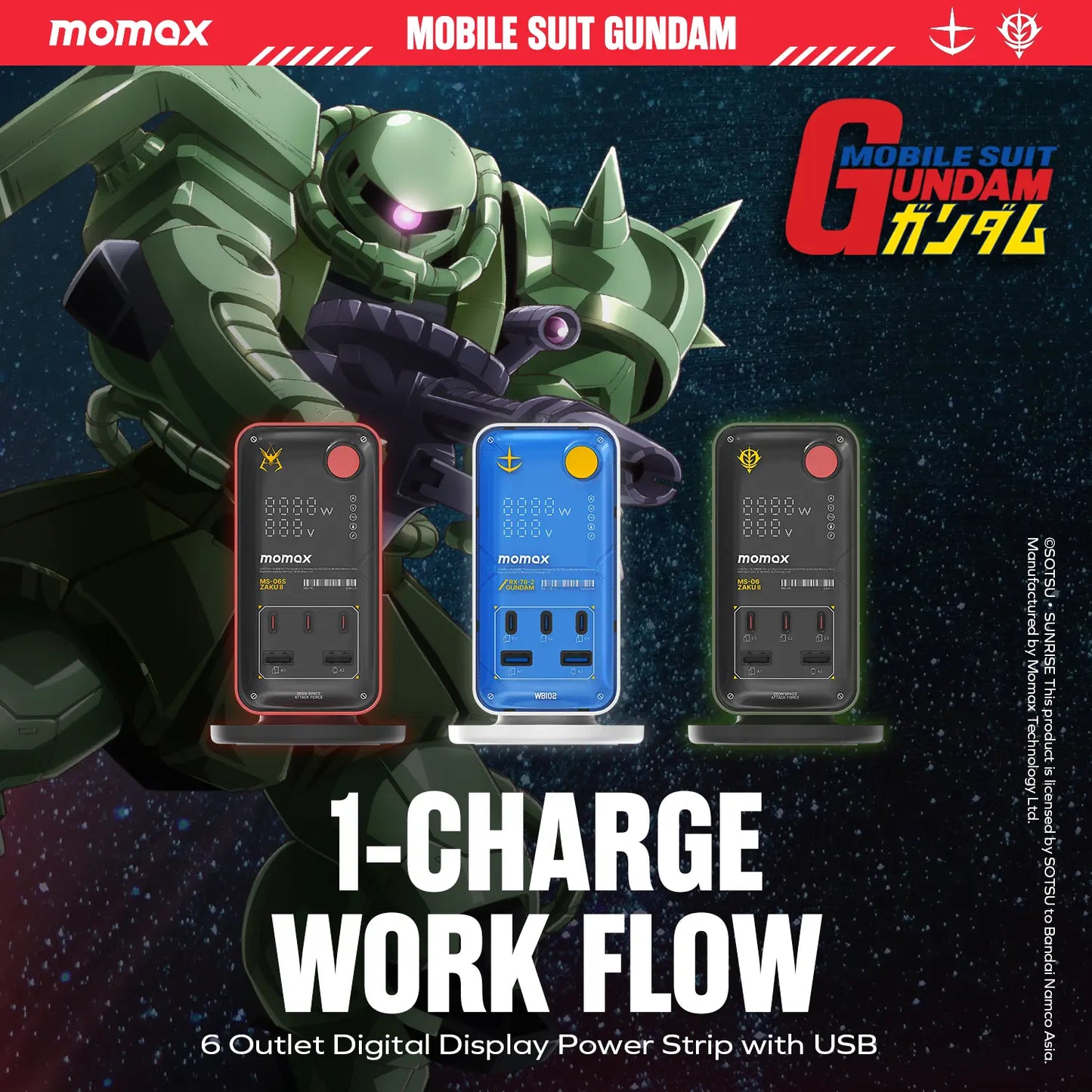 1-Charge Work Flow 6-Outlet GaN Power Tower 35W with USB Ports - Limited Edition