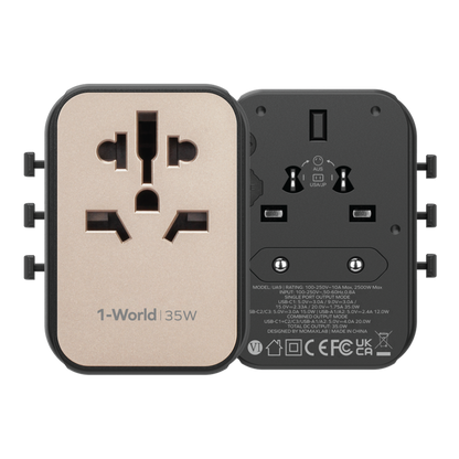 1-World 5-Port Travel Charger 35W