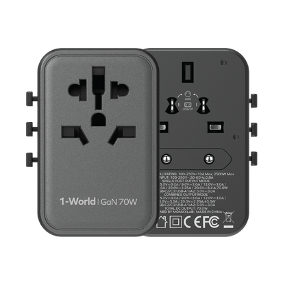 1-World Universal 5-Port Travel GaN Charger 70W