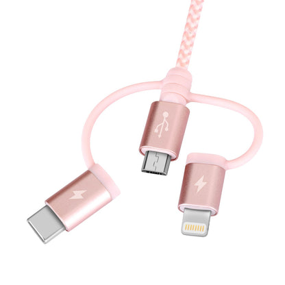 OneLink 3-in-1 USB-A to Micro USB & Lightning & USB-C Braided Cable 1m