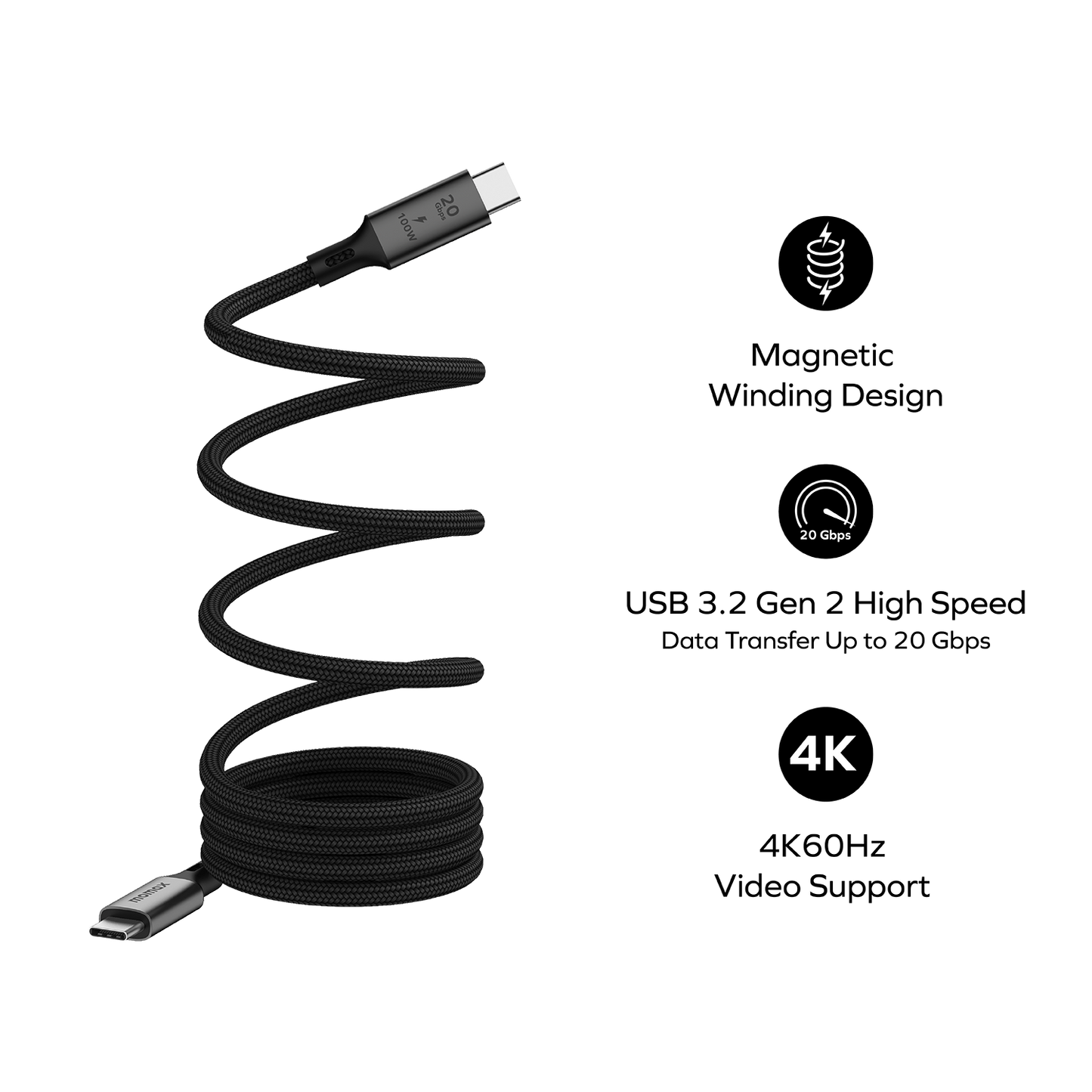 Mag.Link Magnetic USB-C to USB-C Cable 100W USB 3.2 Gen 2x2 1M
