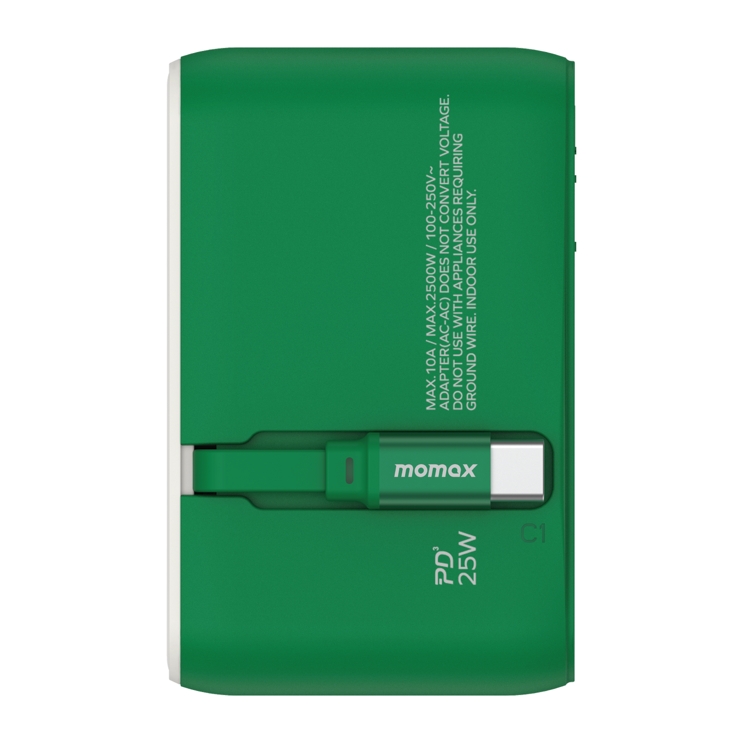 1-World+ 3-Port Travel Charger Built-In USB-C Cable 25W