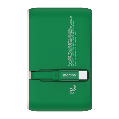 1-World+ 3-Port Travel Charger Built-In USB-C Cable 25W