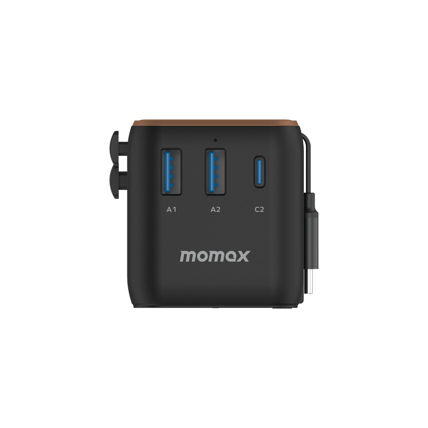 1-World+ 3-Port Travel Charger Built-In USB-C Cable 25W