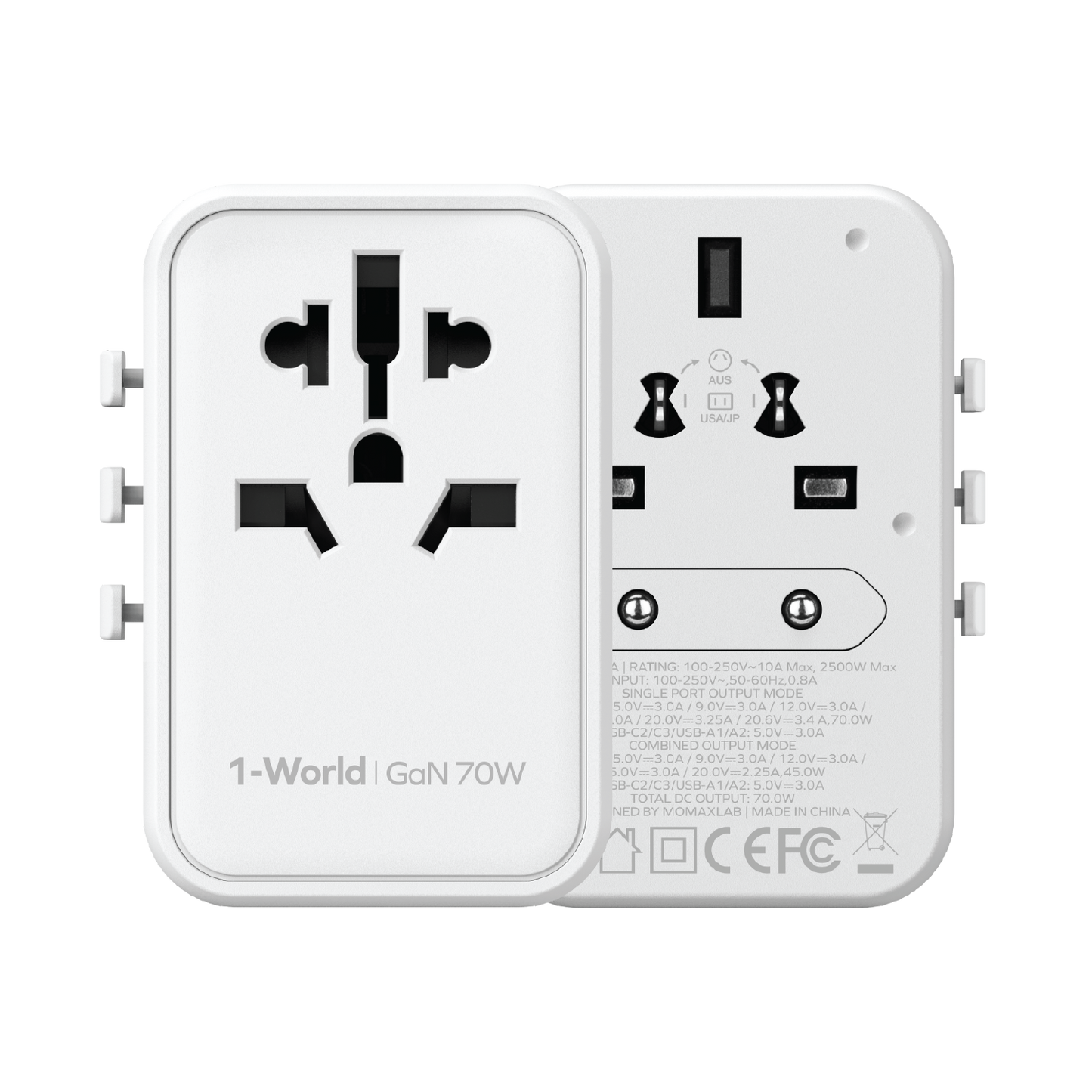 1-World Universal 5-Port Travel GaN Charger 70W