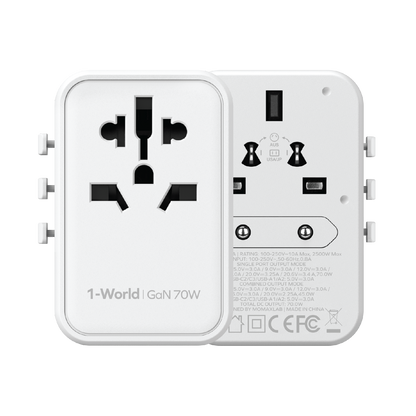 1-World Universal 5-Port Travel GaN Charger 70W